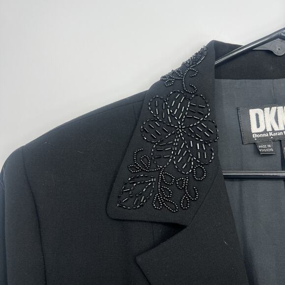 Vintage 90s 100% Wool DKNY Women Blazer Hand Beaded - Picture 2 of 7